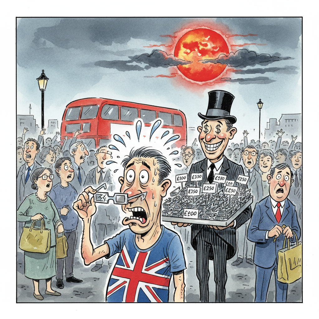 Londoners Panic-Buy Optic Safety Contraptions Amidst Sky-Based Light Anomaly